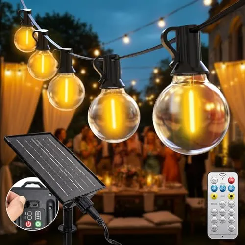 btfarm Guirnaldas Luces Exterior Solar Mando a Distancia, 30M 40+2 G40 Bombillas Solares LED Exterior Jardin, Impermeable 8 Modos Guirnalda Solares para Jardín Patio Café Fiesta Terraza, Blanco Cálido
