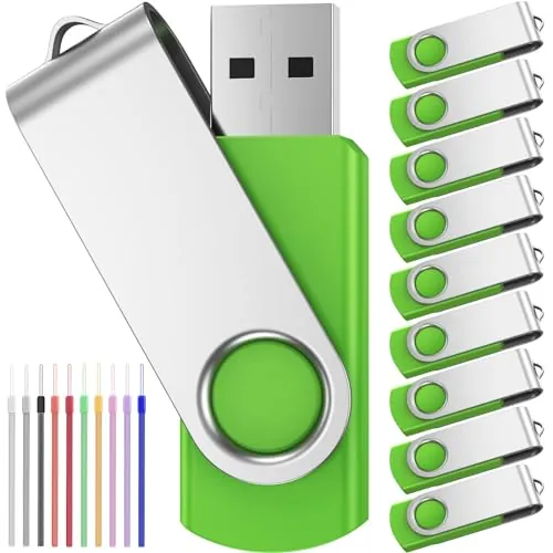 Memoria USB 16 GB 10 Piezas Pen Drives Portátil 16GB PenDrive Económico Kit 10 Unidades Llave USB 2.0 Unidad de Almacenamiento Giratoria Verde Flash Drives con 10pcs Cordones by FEBNISCTE