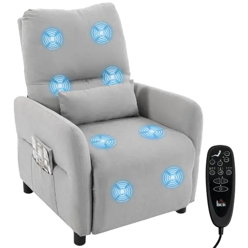 HOMCOM Sillón de Masaje Reclinable 8 Puntos de Masaje Calor Lumbar Gris
