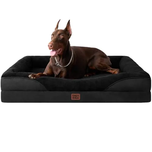 EHEYCIGA Cama Ortopedica y Viscoelastica para Perro XLP 122x89x18.9 cm, Memory Foam Sofa para Perros Lavable, Cama Gato Suave, Negro