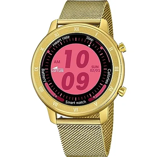 LOTUS Reloj Inteligente Mujer - Smartwatch de Acero Inoxidable Dorado - Resistente al Agua IP65 - Control Música, Cuenta Pasos y Calorías, Teléfono, Deportes, Frecuencia Cardíaca, 50038/1