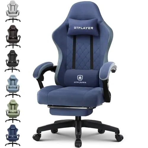 GTPLAYER Silla de Oficina y Gaming con Cojín de Muelles Ensachados, Respaldo Alto Ergonómico con Apoyabrazos y Reposapiés Articulados, Silla de Ordenador con Soporte Lumbar, Soporta 150 kg