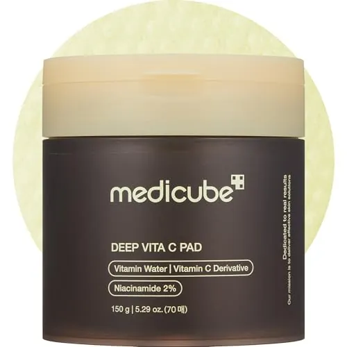 medicube Deep Vita C Discos Almohadillas Faciales, Vitamina C para Mejorar el aspecto del tono de la piel, 500.000 ppm de Agua de Vitaminas y 3 Tipos de Vitamina, Hidratación, 70 Discos