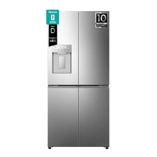 Hisense RQ5P470SYID - Frigorífico Americano 4 Puertas, Class D, 483 L, Alto 178.5 cm x Ancho 79.4 cm, Color Inox, Metal-Tech Cooling, My Fresh Choice, Dual-Tech Cooling, Dispensador de Agua