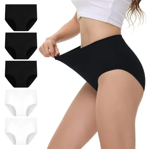 NUOZA Bragas Postparto Bragas Mujer Algodon Talle Alto Braguitas Culotte Mujer Ropa Interior Faja Reductora Underwear Cómodas y Suaves Negro Blanco L