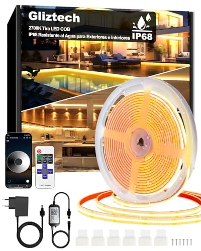 7M Tira LED COB Impermeable IP68, Autoadhesiva Tira LED para Exterioress