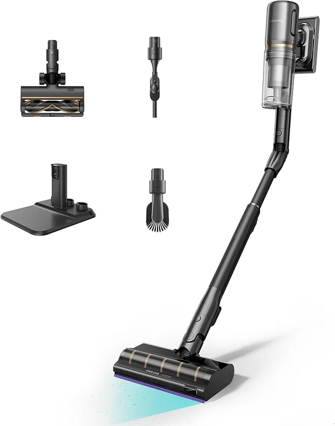 DREAME V20 Pro-A Aspirador Sin Cable, Limpieza de Bordes a 0 mm, Sin Enredos, Limpieza de Suelos Duros y Alfombras, 24000 PA/Succión de 210 AW, 90 min de Autonomía Máx., Limpieza de Pelo de Mascotas