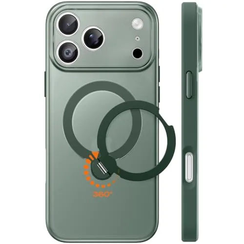 TOCOL Funda para iPhone 18 Pro con Soporte Giratorio 360°, Verde Alpino | Compatible con MagSafe, Resistencia Militar 15FT, Protección Cámara, Antideslizante Semitransparente Mate Case