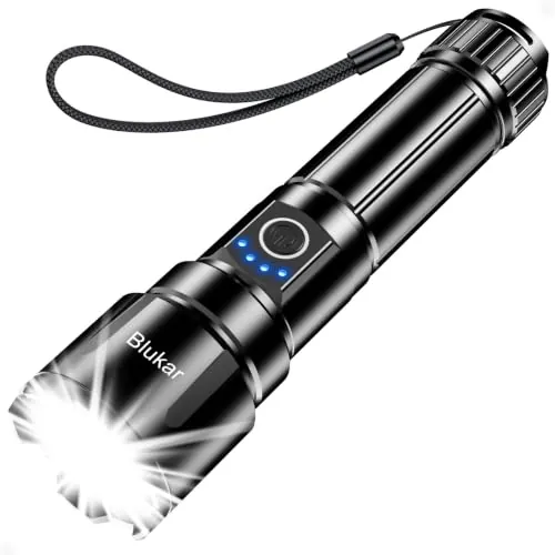 Blukar Linternas LED Alta Potencia, Recargable Linternas con 5 Modos de Luz | Zoomable, Impermeable Portátil Linterna para Camping, Senderismo, Al aire Libre, Emergencias