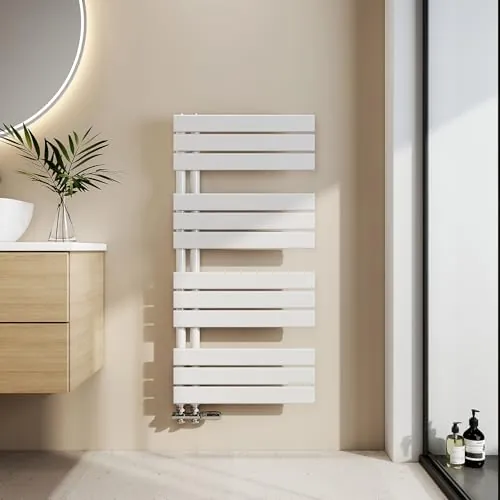 EMKE Toallero Baño Radiador Plano, toallero de Paneles, 1041 x 500 mm, Blanco, secador de Toallas con conexión Lateral, 529W, radiador secador de Toallas de Agua Caliente