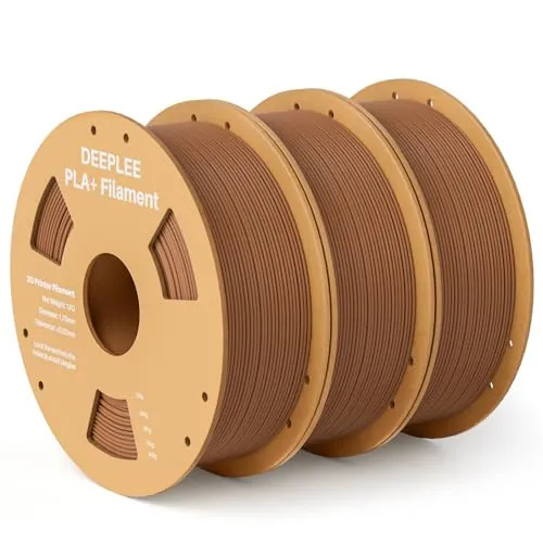 DEEPLEE Filamento PLA+ 1.75 mm, Kit 3 Bobinas Marrón (3kg). Mayor Resistencia y Dureza. Precisión ±0.02 mm, Sin Atascos. Compatible con FDM.