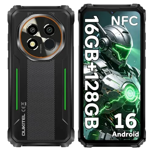 OUKITEL G6 Móvil Resistente 10600mAh 16GB+128GB Smartphone Android 16 Verde