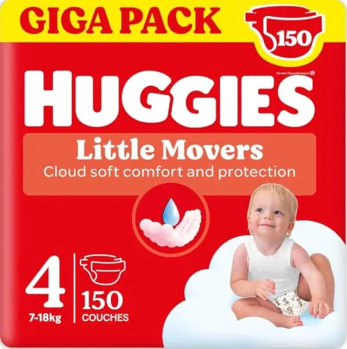 Huggies Little Movers Pañales para Bebé con Diseños Disney Talla 4 (7-18 kg), Comodidad para la Piel 24/7, 3 Packs de 50, Total 150 Pañales