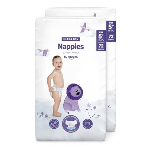 By Amazon Pañales Ultrasecos, Talla 5+ (de 11 a 17kg), 144 Unidades (2 Paquetes de 72)