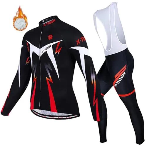 X-TIGER Ropa de Ciclismo de Invierno para Hombre con Pantalón Acolchado de Gel 5D Y Culotte con Tirantes Conjunto de Camiseta de Ciclismo