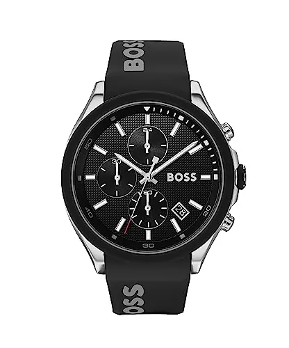 BOSS Reloj Cronógrafo de Cuarzo para Hombre 44 mm Colección VELOCITY con Correa de Silicona, Función de Fecha, 3 Subesferas, Resistencia al Agua 5ATM