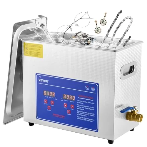 VEVOR Limpiador ultrasónico, 6L Limpiador Ultrasonidos Profesional de Acero Inoxidable, 180W Máquina de Ultrasonido con Temporizador Digital, Temperatura Ajustable, para Joyas, Relojes, Laboratorio