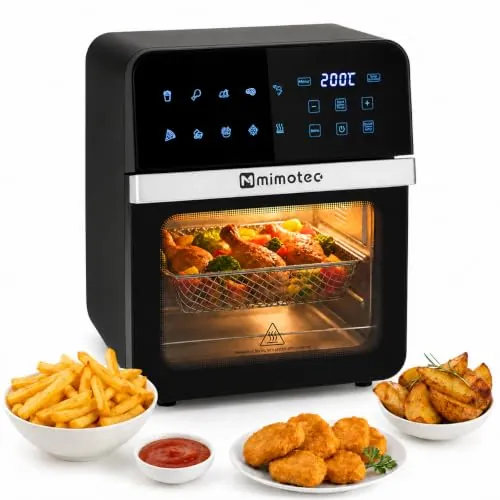 M mimotec – Air Fryer Vera Touch 10L, Freidora de Aire sin Aceite, 1800W, 10 Menús Digitales, Pantalla Táctil, Función Grill, Temporizador regulable, 2 niveles, Temperatura 80-200°C, Cocina Saludable