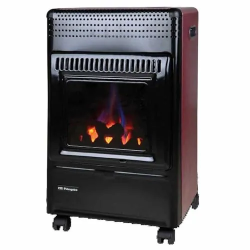 Orbegozo HBF 95 Estufa de gas butano, llama azul, triple sistema de seguridad, apta para gas butano y propano, 3500 W, clase de eficiencia energética A, analizador atmosférico, color negro/Burdeos