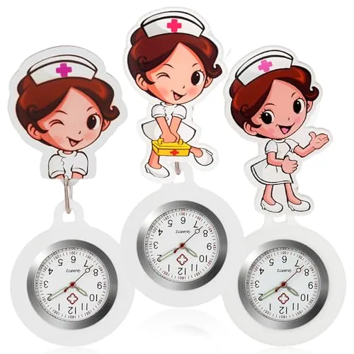 Molbory Reloj de enfermera de 3 piezas: reloj de enfermera con clip, reloj de enfermera con puntero brillante, funda de silicona elástica, reloj de enfermera, reloj de enfermera, reloj de enfermera,