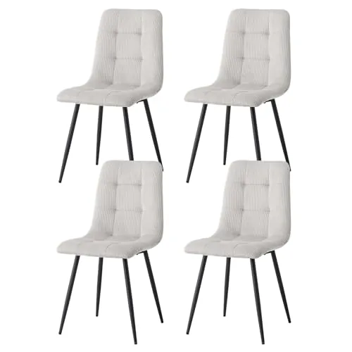GrandCA HOME Juego de 4 Sillas de Comedor con Asiento Tapizado de Pana, Sillas de Cocina Modernas con Patas de Metal,Gris Claro