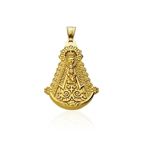 AVANCY Virgen del Rocío Medalla Colgante Unisex Acero 316 L. Chapado Oro 18 Klt. Silueta Tamaño 25 x 35 mm.