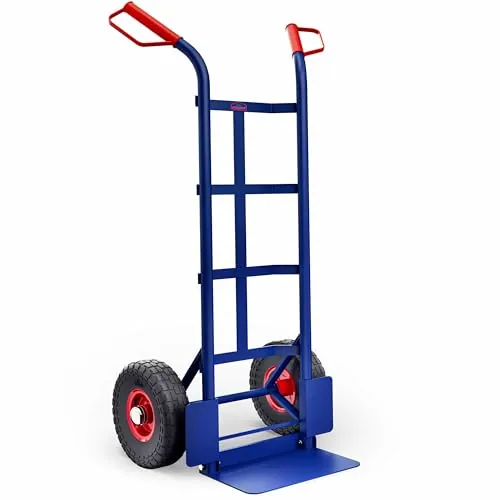 GARDEBRUK Carretilla de Mano Plegable 200Kg | Acero, Asas Protectoras, Ruedas Neumáticas, Llantas Acero, Pala Plegable 35,5 x 20Cm, Resistente, Mudanza, Transporte, Azul