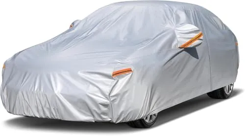 Funda Coche, Kayme Cubre Coches Exterior Impermeable Transpirable Anti-UV Antipolvo de 6 Capas, Cubierta para Coche con Cremallera y Forro de Algodón Tira Reflectante para Sedán (470 a 490 cm) 3XL