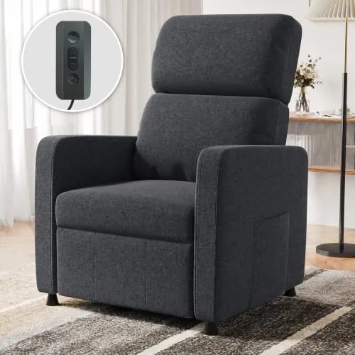 Devoko Sillón Relax Reclinable Eléctrica, Reclinable Ergonómica 90°-165°, Silla Reclinable con Respaldo y Reposapiés Ajustable, Sillón para Ancianos/Salón/Oficina, con Bolsillos Laterales, Gris