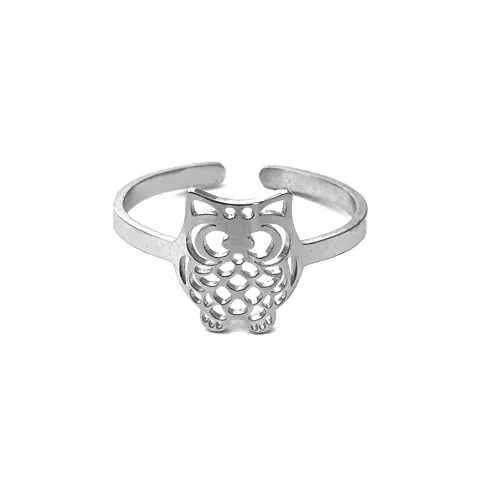 Simboliks Buho Anillo Ajustable de acero inoxidable Protección Wicca Hechizo de Bruja Wiccan amuleto de brujería Anillo Witch Amuleto buena suerte Anillo de bruja conexión con la intuición místico