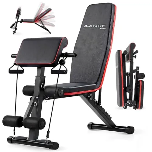 Mobiclinic®, Banco de Musculación, con Cintas de Resistencia, Plegable