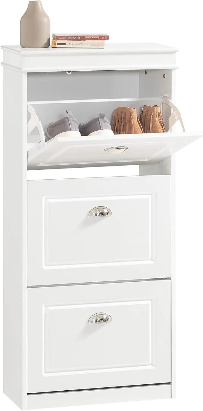 SoBuy Zapatero Blanco Estrecho con 3 Solapas - Mueble Zapatero Estrecho y Alto - Recibidores de Entrada para Pasillo Estrecho, Recibidores, Dormitorio, 53x24x117cm, FSR94-W