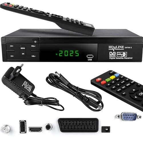 Receptor de satélite HD-Line 20700 HD DVB-S2 HD para Receptor de satélite Digital (DVB-S/S2, HDMI, SCART, 2 Puertos USB 2.0, 1080p) (preprogramado para Astra Hotbird y Türksat)