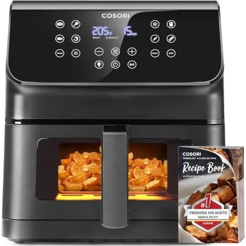 Cosori Freidora de Aire Práctica 6,2L con Ventana Air Fryer 1700W, Tecnología Rapid Air, 55% Menos Energía, 13 Automáticos Modos,Uso Fácil, LED Panel Táctil, Acero Inox Interior, Hasta 205ºC y 60 Min