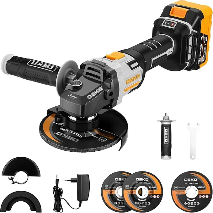 Amoladora Bateria, DEKOPRO 125mm 20V amoladora angular, Amoladora Angular sin Escobillas (incluida la batería), Amoladora Eléctrica de 8500RPM, Adecuada para Cortar, Amolar y Pulir Metal