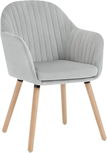 WOLTU Silla de Comedor y Cocina con Respaldo Mediano, cojín Doble de Terciopelo y Patas de Estructura de Madera, adecuadas para Comedor, Cocina, salón y Dormitorio, Gris Claro