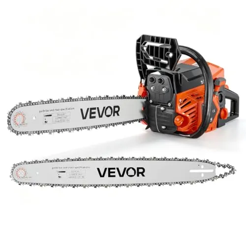 VEVOR Motosierra de Gasolina 62 CC Motor de 2 Tiempos Motosierra de Poda | Herramienta para Talar, Podar y Cortar Leñas, 2,7 kW, Doble Espada de 508 mm y 558,8 mm, Arranque Fácil, Mango Antideslizante