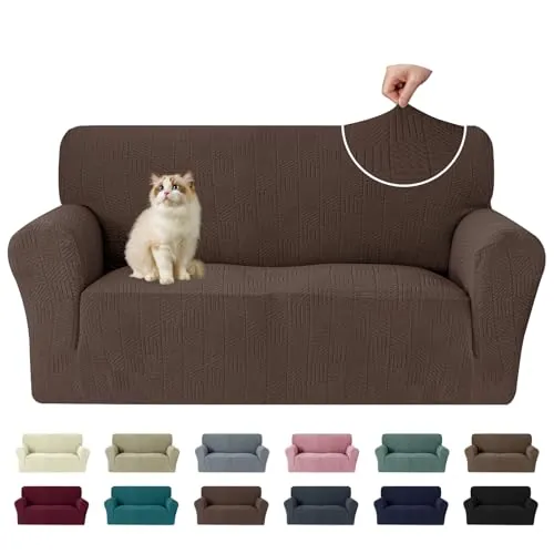 Ystyle Funda de Sofá 2 plazas, Universales Fundas para Sillones Elástica con Reposabrazos, Cubre Sofa Antideslizante Antimanchas, Protector de Muebles para Perros y Mascotas, Café Claro