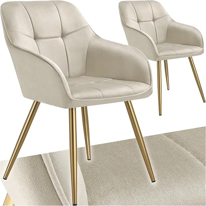 tectake® Sillas de Comedor Elegantes, Tapizado Aterciopelado, Respaldo Continuo, Sillas Comedor Modernas, Silla Dormitorio, Silla Nordica, Butacas de Salon - 2 Sillas Crema