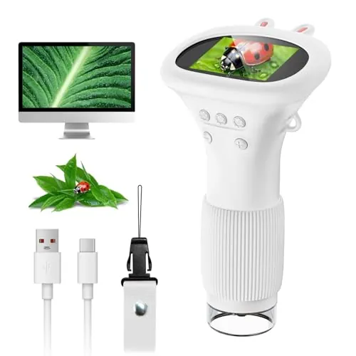 SGAINUL Microscopio Digital para Niños con Pantalla IPS de 2.0'', Recargable 1000x, Electrónico con 8 Luces LED - Regalo para Cumpleaños/Navidad/Año Nuevo（Blanco）