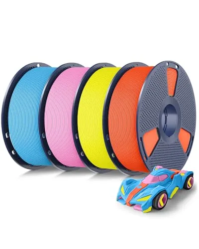 SUNLU Pack 4KG Filamento PETG Rápido, Filamento para Impresora 3D Alta Velocidad 30-600mm/s, 1.75mm ±0.02 mm, Bobina Reutilizable 1kg, 4 Bobinas en Total (Naranja+Amarillo+Rosa+Azul Cielo)