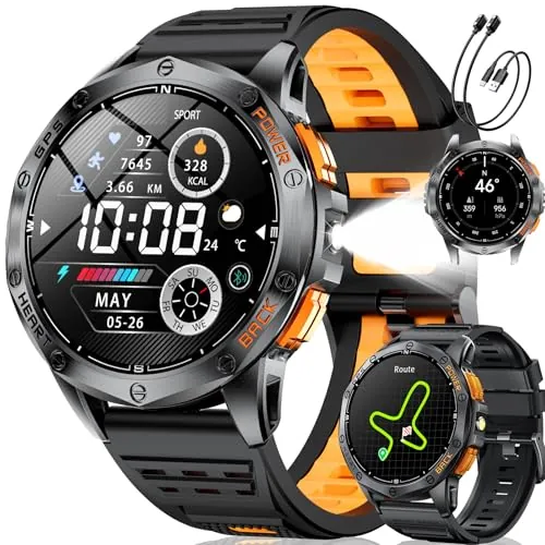 LIGE Reloj Inteligente Hombre GPS, Smartwatch AMOLED 1,43", Brújula, Altímetro, Barómetro, Linterna, Batería 20 Días, 5ATM, Llamadas Bluetooth, Monitor Salud, Compatible Android iOS, DM1-H