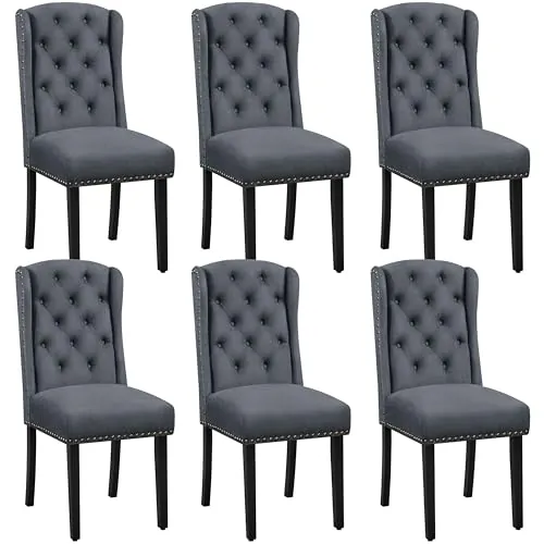 Yaheetech Juego de 6 Sillas de Cocina Tela Diseño de Botones Gris Oscuro