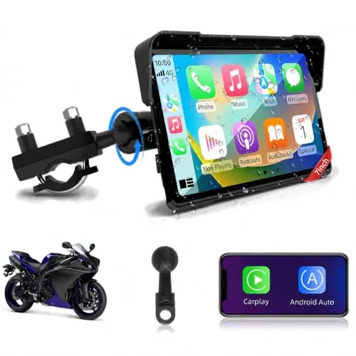 Jansite 7 Pulgadas Carplay Moto Android Auto GPS Moto Navegador con Doble Bluetooth Impermeable IP67 Tarjeta Carplay para Moto Siri/Google/Navi