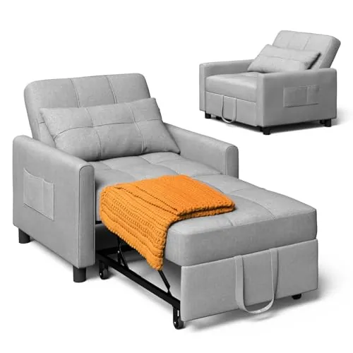 Xbro Sofá Cama Convertible Sofá Cama Plegable 3 en 1 con función de Cama, sofá Cama Ajustable con cojín y Saco, sillón con función de Dormir para apartamento pequeño (Gris Claro)