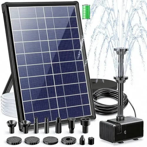 Bomba de agua de fuente solar Biling 7.5W, Con 3600mAh batería 1.5m tubería con 10 Estilo, Bomba de agua de estanque solar 300l/h, para jardín baño de pájaros, pecera, estanque pequeño