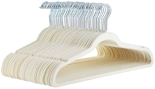 Amazon Basics Perchas de Terciopelo para Trajes - Paquete de 50, Marfil