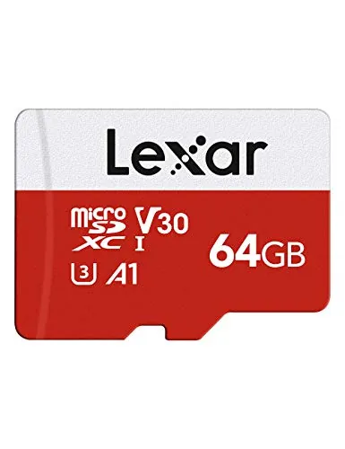 Lexar Tarjeta Micro SD 64 GB, hasta 100 MB/s de lectura, A1, U3, C10, V30, 4K, Full HD, Tarjeta de memoria con adaptador SD, microSDXC UHS-I para teléfono, videocámara, Switch, GoPro, tableta