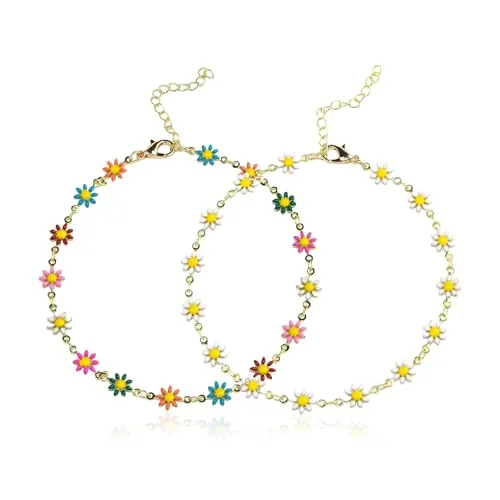EHDWXVZM Tobilleras Margaritas Pequeñas Florales para Mujer, Estilo Boho con Joyería para Pies Ajustable