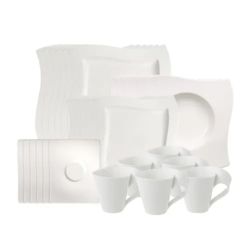 Villeroy & Boch NewWave Basic Vajilla de mesa para 6 personas, 30 piezas, Porcelana, Basic Servizio da Tavola, Blanco